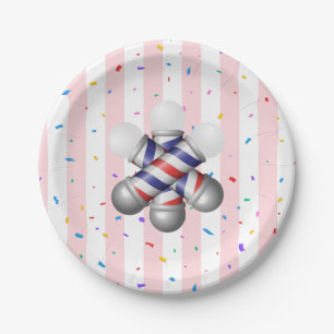 Paper Plates, Pink & White Stripe Barber Pole  Plates