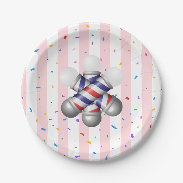 Paper Plates, Pink & White Stripe Barber Pole  Plates (Front)