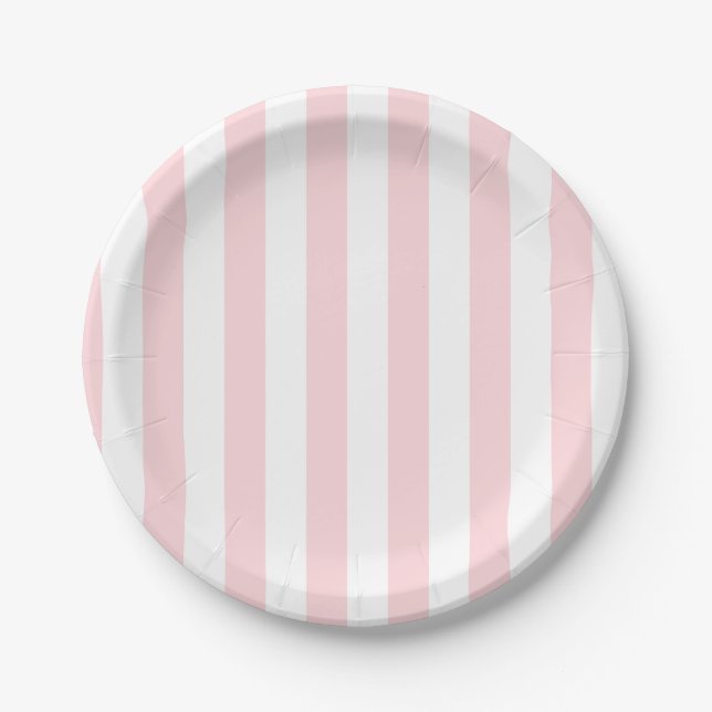Paper Plates, Pink & White Stripe Birthday Paper Plates (Front)