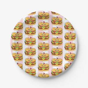 Paper Plates, Pink & White Stripe Chicken Sandwich Plates
