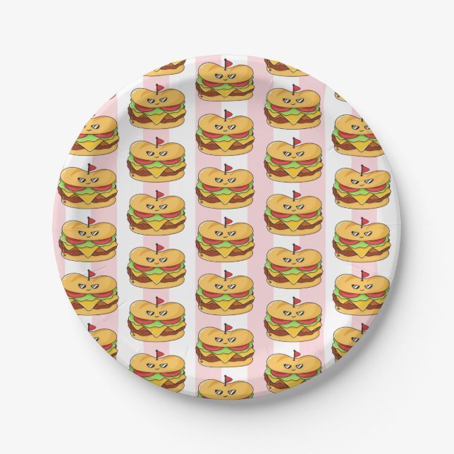 Paper Plates, Pink & White Stripe Chicken Sandwich Plates (Front)