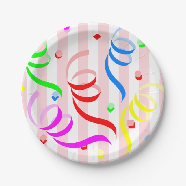 Paper Plates,  Pink & White Stripe Confetti Plates (Front)
