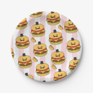 Paper Plates, Pink & White Stripe Hotdog Hamburger Plates