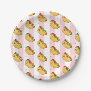 Paper Plates, Pink & White Stripe Hotdogs Plates