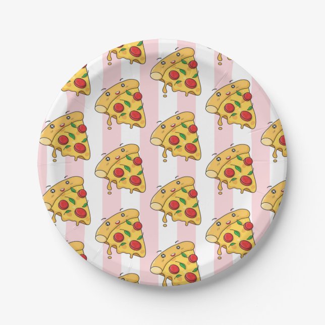 Paper Plates, Pink & White Stripe Pizza Cheese Paper Plates (Front)