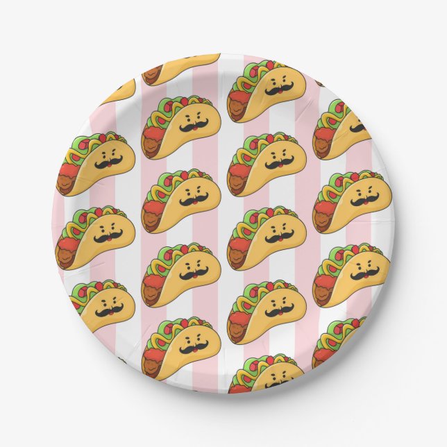 Paper Plates, Pink & White Stripe Tacos Plates (Front)
