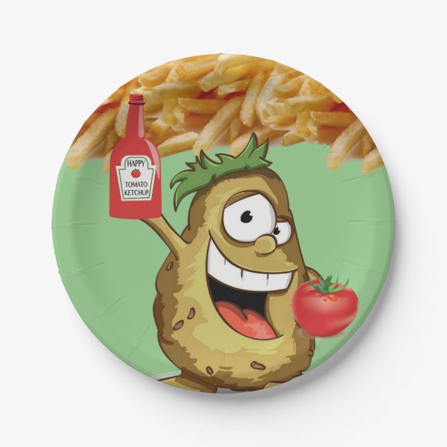 Paper Plates, Potato French Fries Ketchup Green Paper Plates (Front)
