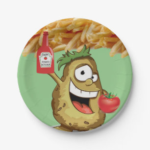 Paper Plates, Potato French Fries Ketchup Green Plates