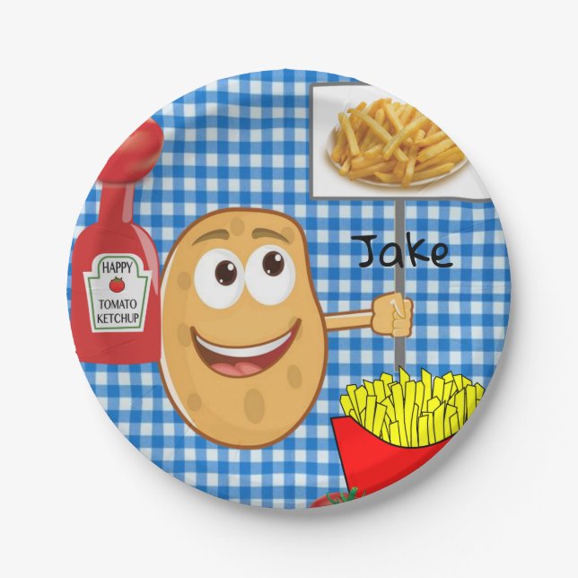 Paper Plates, Potato French Fries Ketchup Plaid Paper Plates (Front)