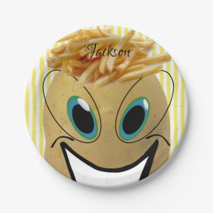 Paper Plates, Potato French Fries Stripe Yellow Plates