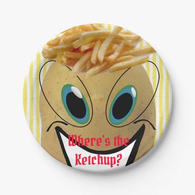 Paper Plates, Potato French Fries Yellow Stripe Paper Plates (Front)