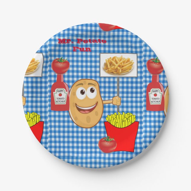 Paper Plates, Potato Ketchup Plaid French Fries Plates (Front)