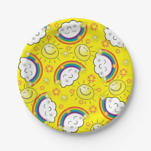 Paper Plates, Rainbow Stars Clouds Yellow Plates