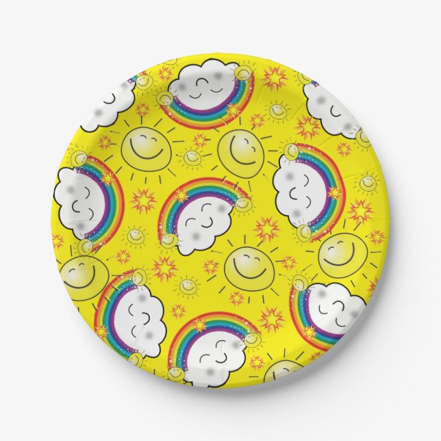 Paper Plates, Rainbow Stars Clouds Yellow Plates (Front)