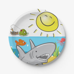 Paper Plates, Shark Octopus Sun Ocean Fish Plates