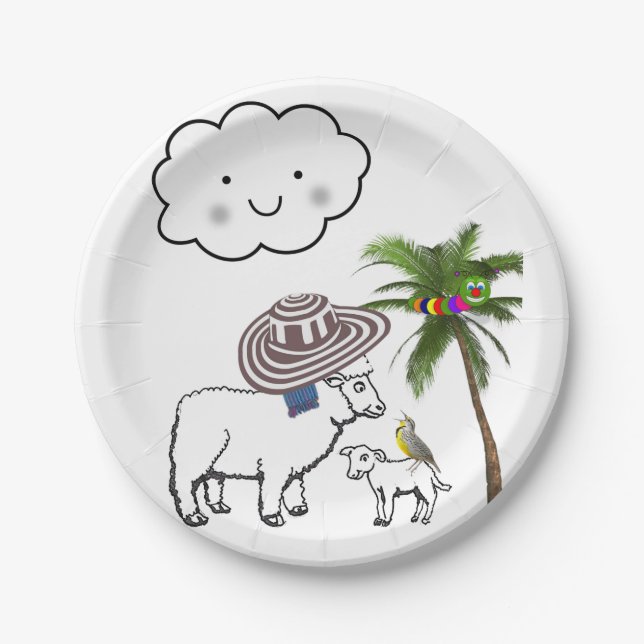 Paper Plates, Sheep Cloud Sombrero Palm Tree Paper Plates (Front)