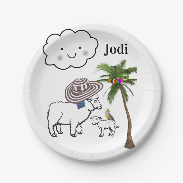 Paper Plates, Sheep Clouds Palm Tree Paper Plates (Front)