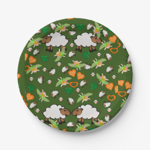 Paper Plates, Sheep Fairy Orange Green Hearts Plates