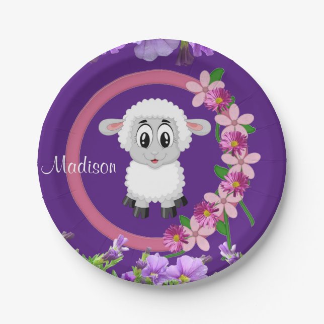 Paper Plates, Sheep Floral Purple Paper Plates (Front)