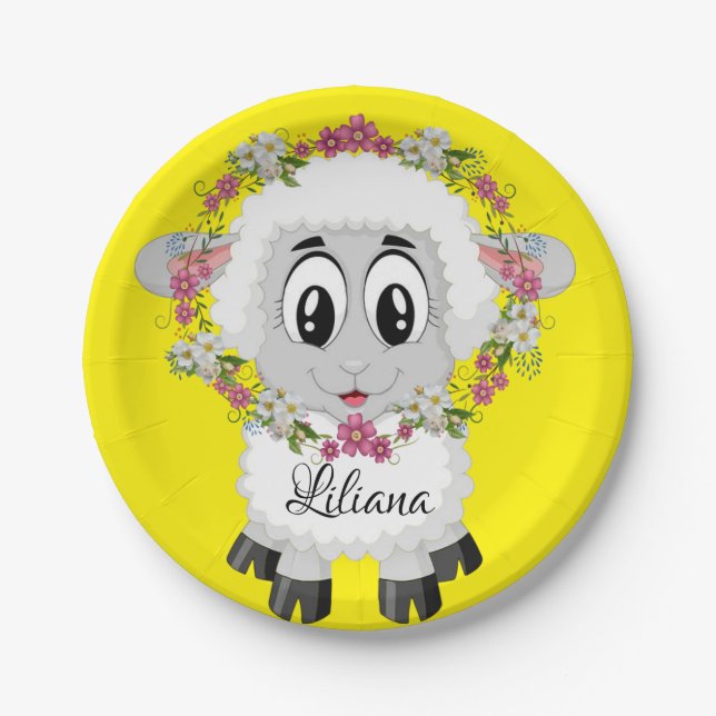 Paper Plates, Sheep Floral Yellow Plates (Front)