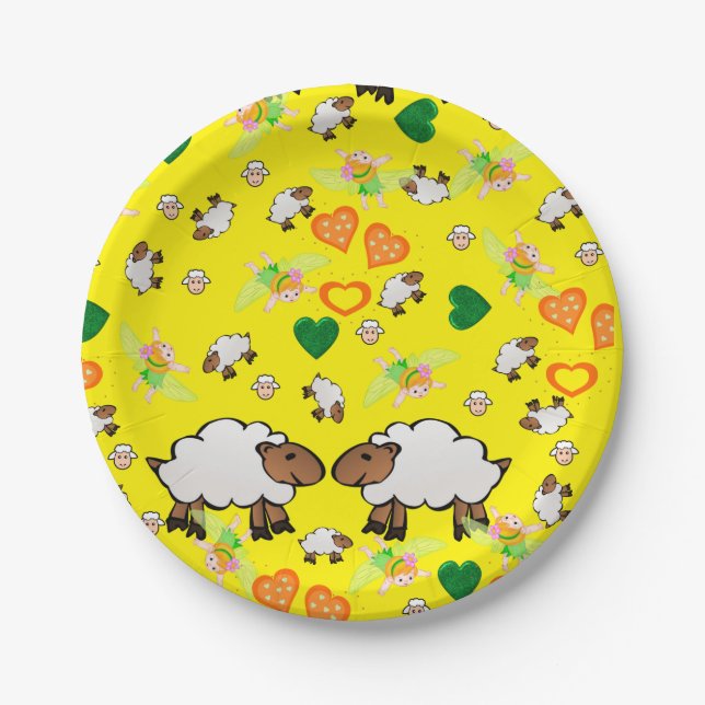 Paper Plates, Sheep Green Hearts Fairy Plates (Front)