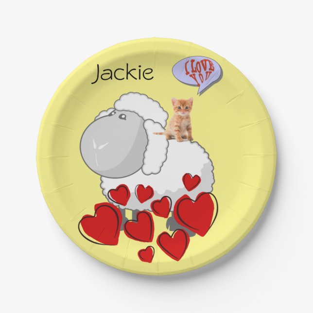 Paper Plates, Sheep Kitten Happy Valentine's Day Plates (Front)
