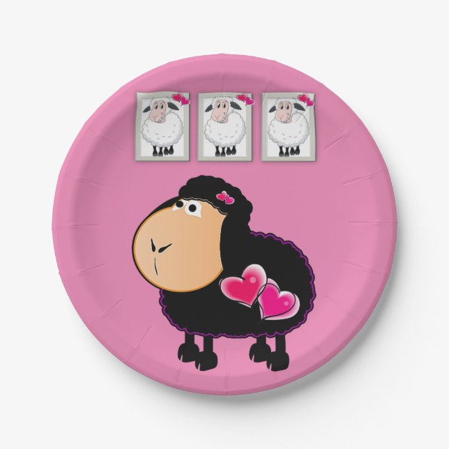 Paper Plates, Sheep Pink Hearts Paper Plates (Front)