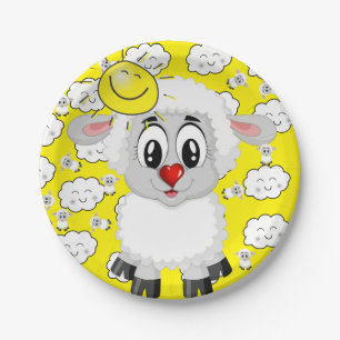 Paper Plates, Sheep Sun Clouds Yellow Paper Plates
