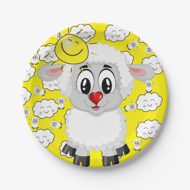 Paper Plates, Sheep Sun Clouds Yellow Paper Plates (Front)