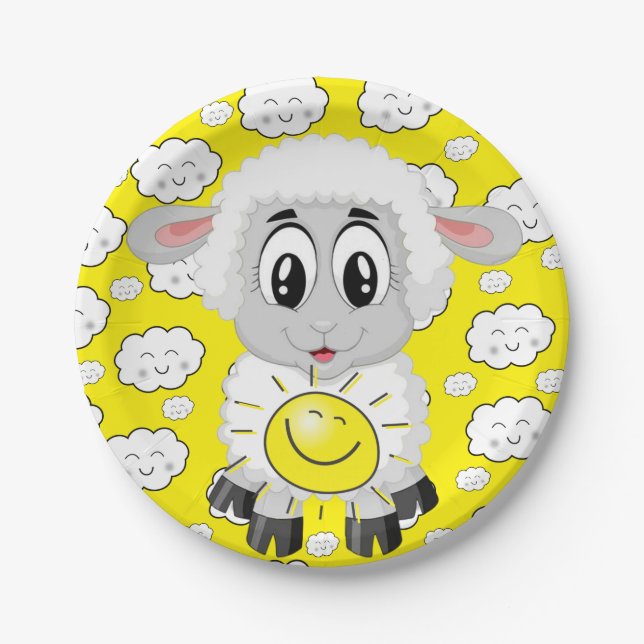 Paper Plates, Sheep Sun Clouds Yellow Paper Plates (Front)