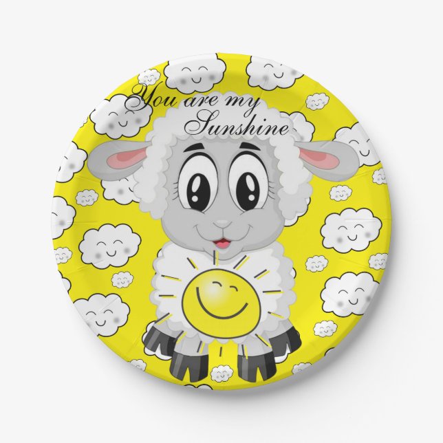 Paper Plates, Sheep Sun Clouds You are my Sunshine Plates (Front)