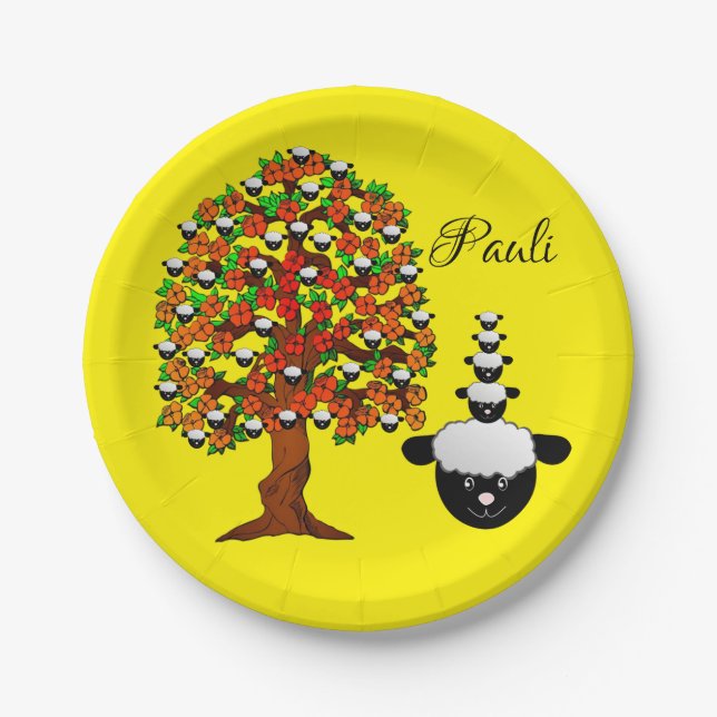 Paper Plates, Sheep Tree Yellow Paper Plates (Front)