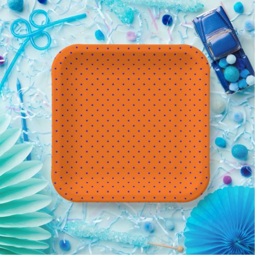 Paper Plates Square Orange with Royal Blue Dots