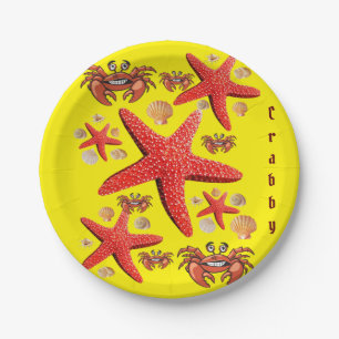 Paper Plates, Starfish Crabs Yellow Crabby Plates