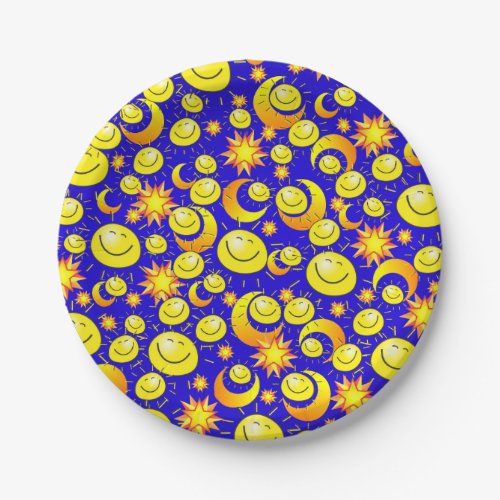 Paper Plates Sun Moon Yellow Orange Stars Blue Paper Plates