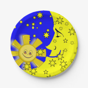 Paper Plates, Sun Moon Yellow Stars Paper Plates