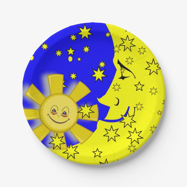Paper Plates, Sun Moon Yellow Stars Paper Plates (Front)