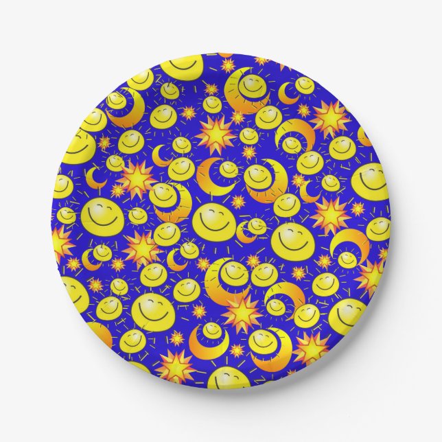 Paper Plates, Sun Moon YellowStars Blue Paper Plates (Front)