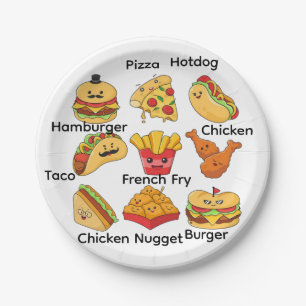 Paper Plates, Tacos, Hamburger Chicken, French Fry Plates