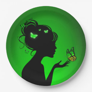 Paper Plates The woman green butterflies