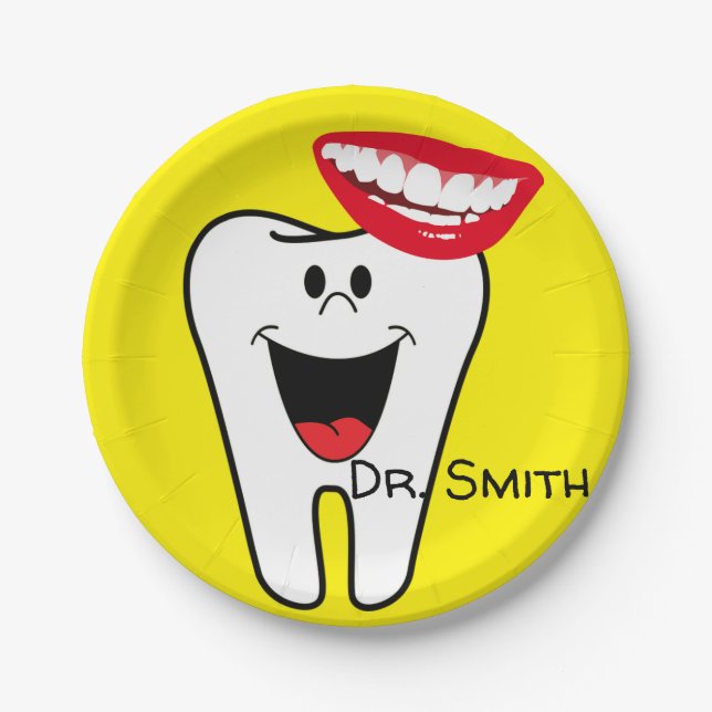 Paper Plates, Tooth Smile Yellow Dentists Plates (Front)
