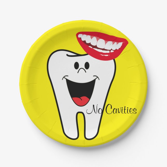 Paper Plates, Tooth Teeth No Cavities Dentist Plates (Front)