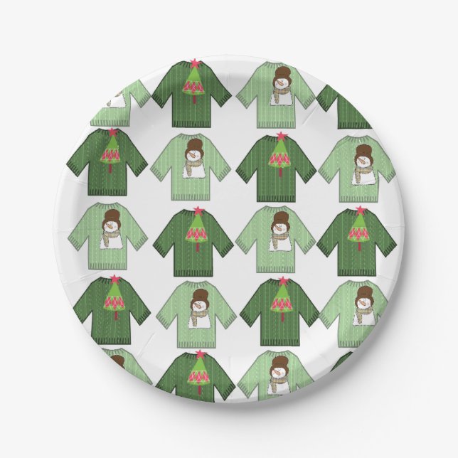 Paper Plates, Ugly Christmas Sweaters Snowman Plates (Front)