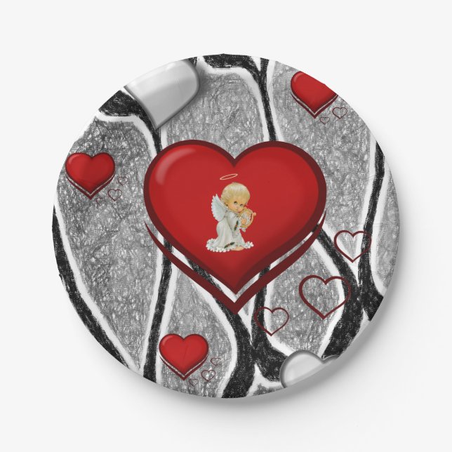 Paper plates Valentine's Day, Angel (Front)