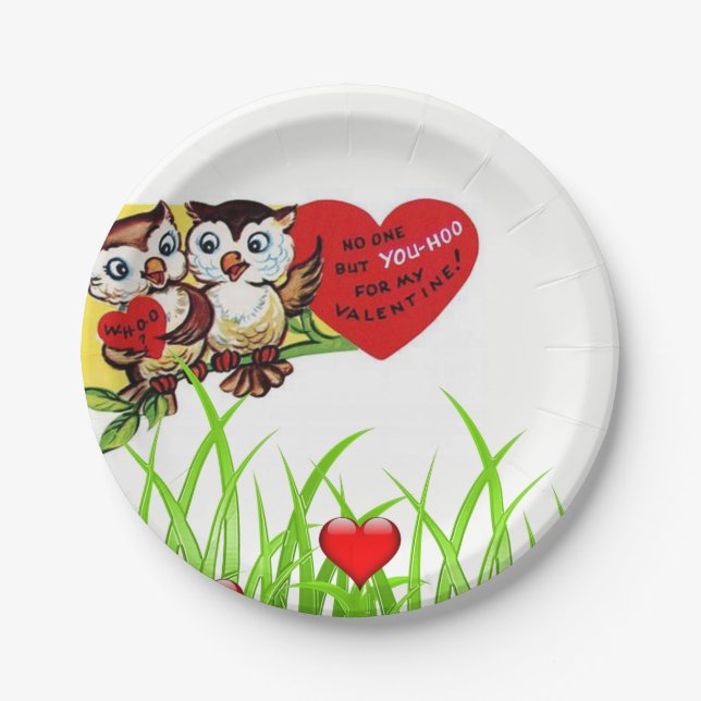 Paper plates Valentine's Day Owl Vintage (Front)