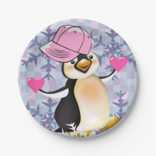 Paper plates Valentine's Day, Penguin Hearts