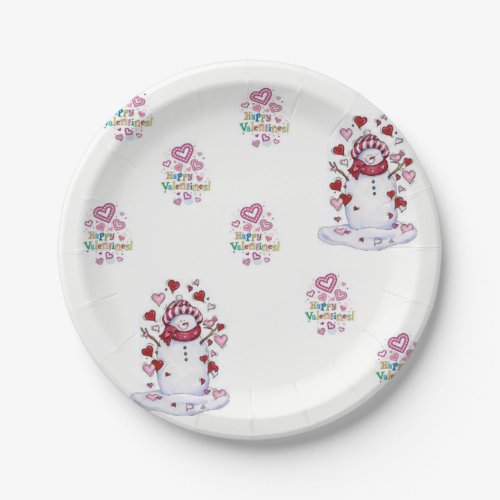 Paper plates Valentines Day Snowman