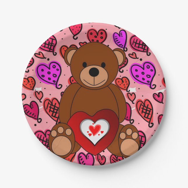 Paper plates Valentine's Day, Teddy Bear (Front)