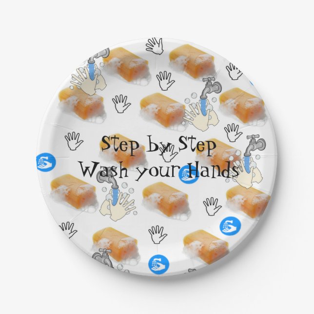 Paper Plates, Wash Your Hands Soap Water Faucet Paper Plates (Front)