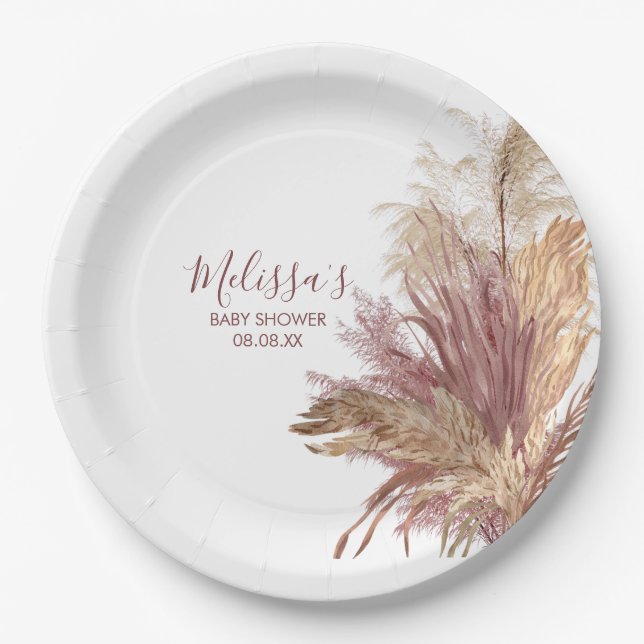 Paper Plates Watercolor Pampas Grass Mauve Pink (Front)